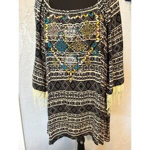 Urban Mangoz Boho Embroidered Geometric Tunic Top Size M
